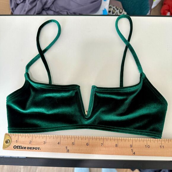 South Beach Forest Green Jade Velvet V-Cutout Bikini Top Gold Hardware 6 - Picture 11 of 13